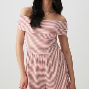 Ardene Pink and White Off-Shoulder Jumpsuit